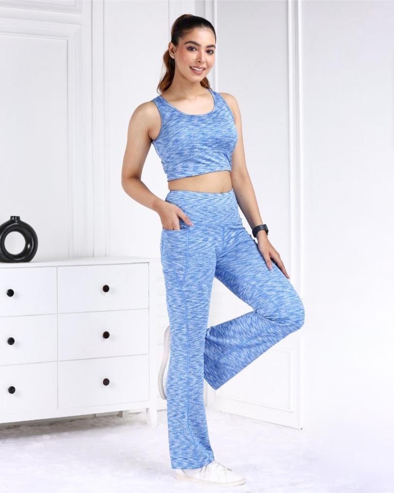 Sky Blue Melange Active Flare Pants - Active melange flare pants