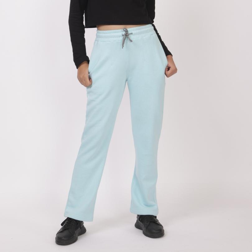 Sky blue stretchable biowash USA HQ winter fleece cotton cigarette pencil pants with superior elastic belt. [Straight fit] - Winter straight pant