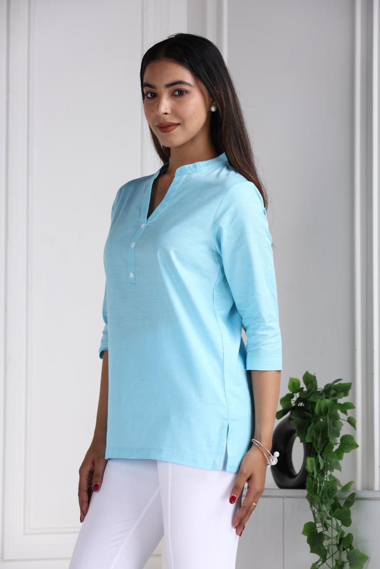 Sky Cotton Linen Short Kurti - Short kurta