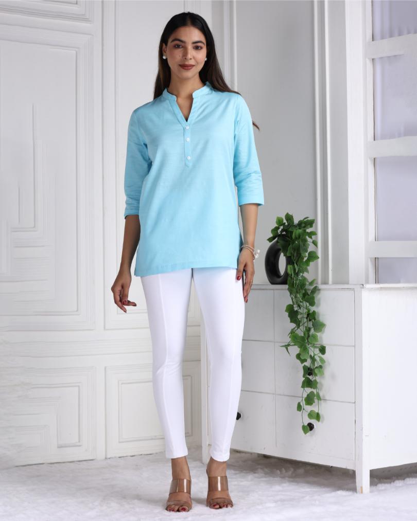 Sky Cotton Linen Short Kurti - Short kurta