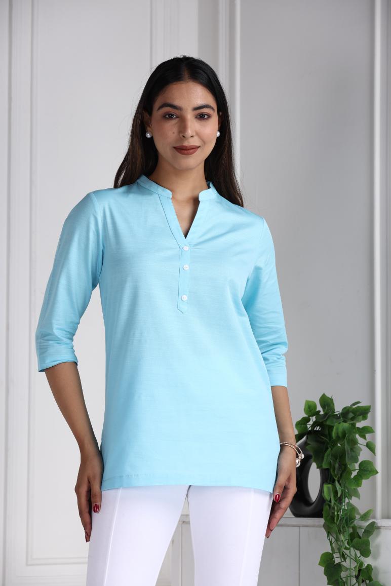 Sky Cotton Linen Short Kurti - Short kurta