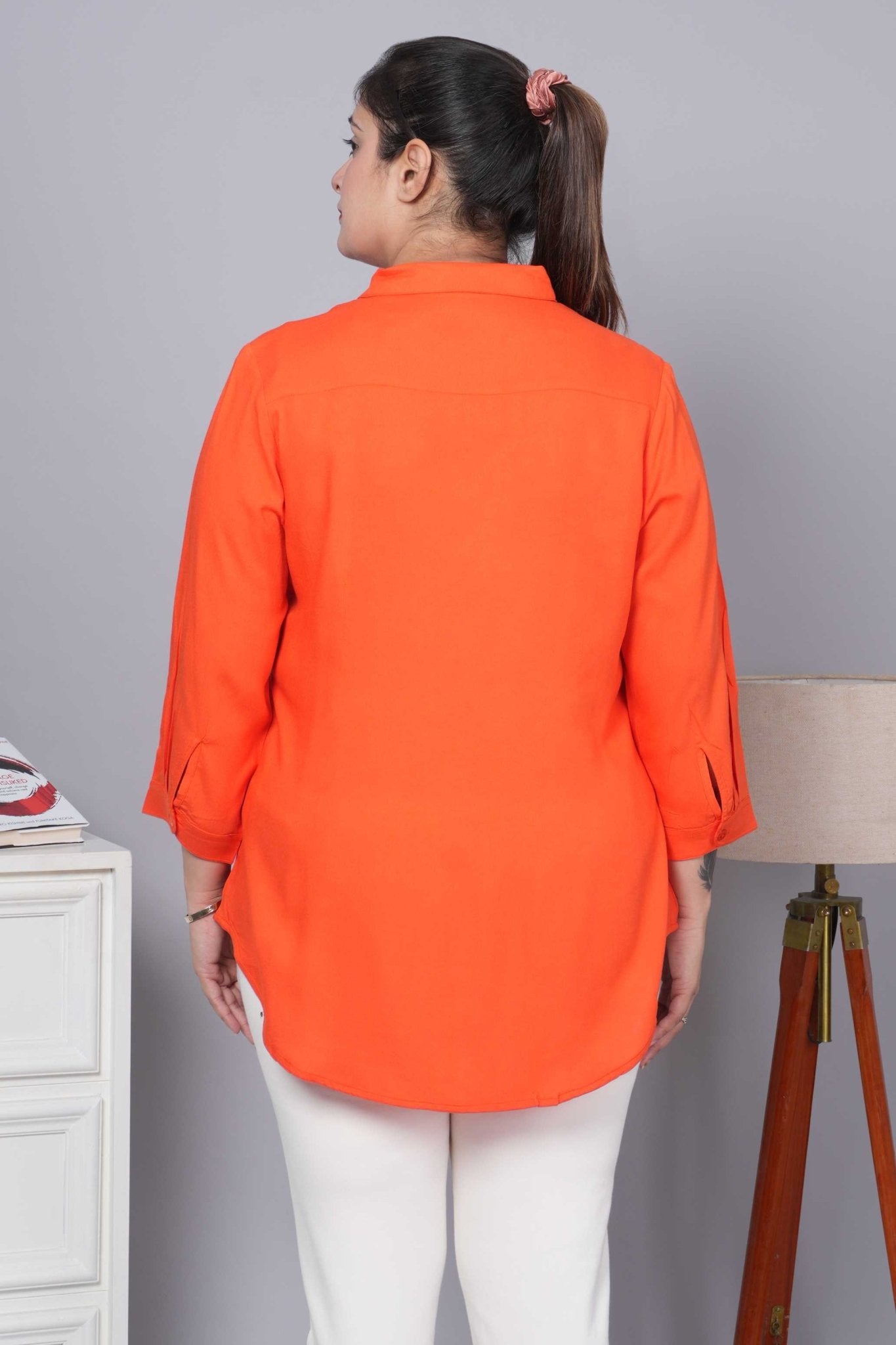 Spicy orange long hemline shirt [ 100% Rayon, Liva Certified ] - Long hemline shirt