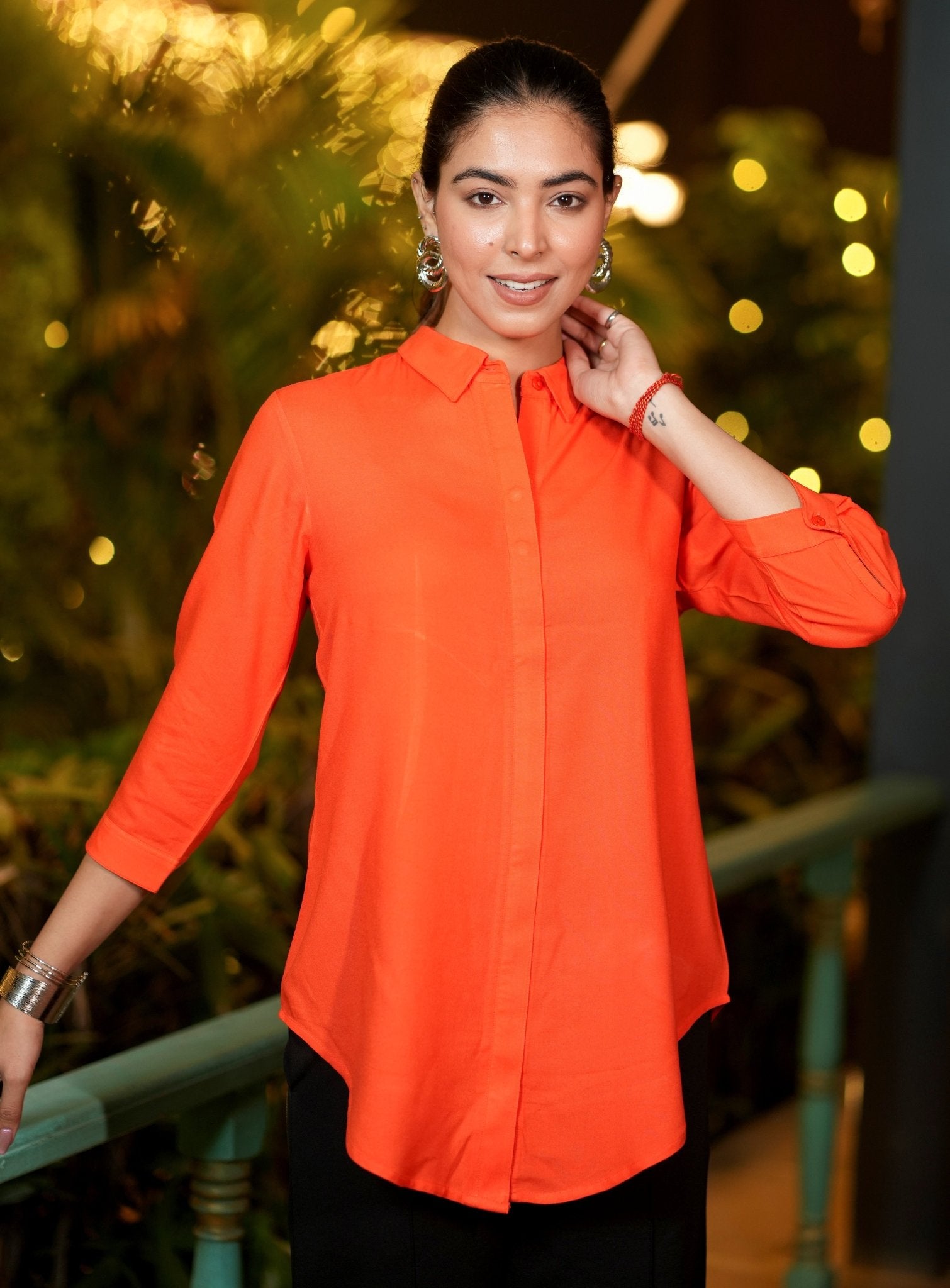 Spicy orange long hemline shirt [ 100% Rayon, Liva Certified ] - Long hemline shirt