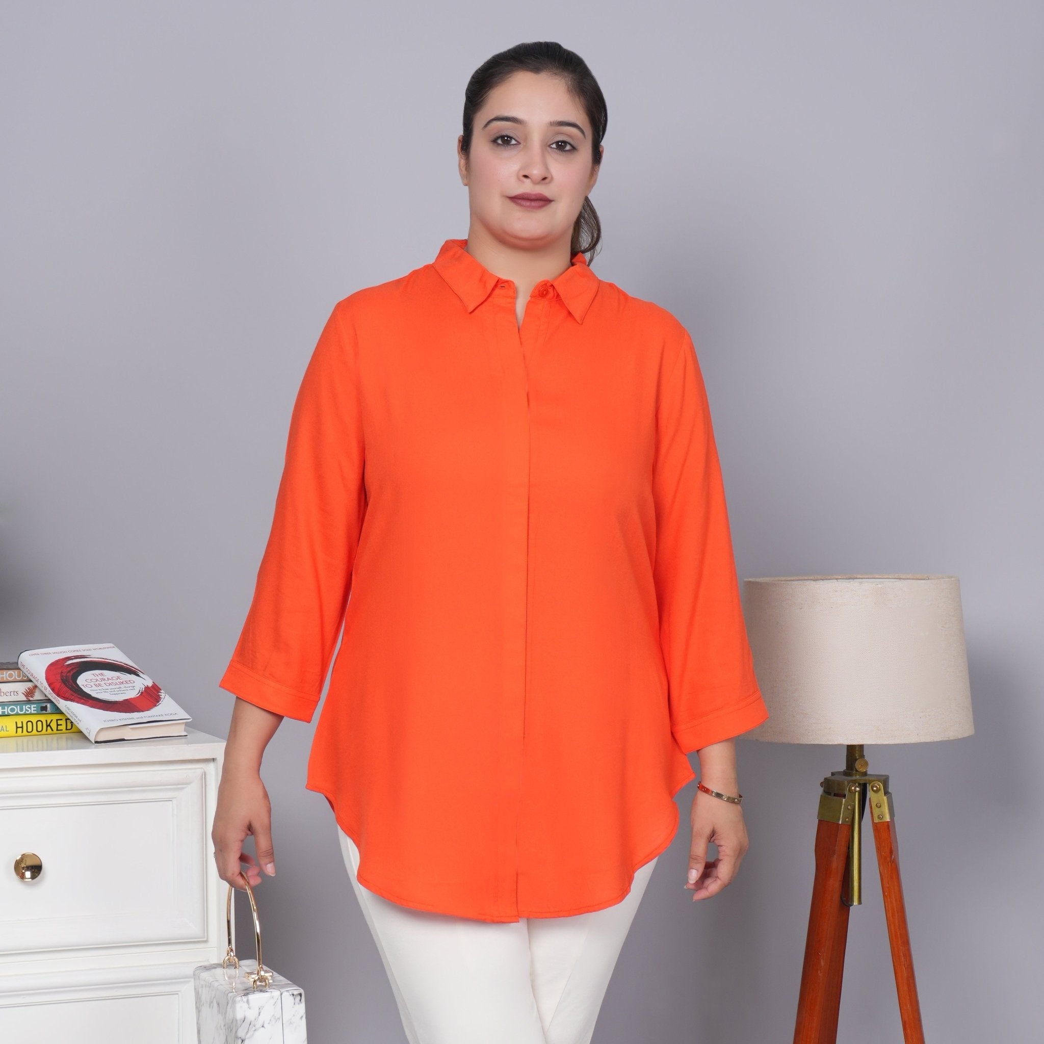 Spicy orange long hemline shirt [ 100% Rayon, Liva Certified ] - Long hemline shirt