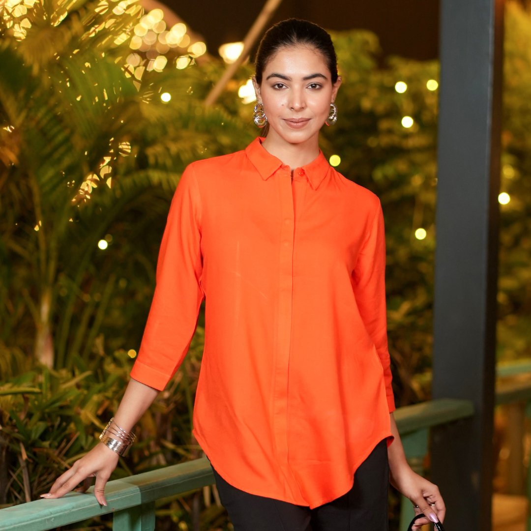 Spicy orange long hemline shirt [ 100% Rayon, Liva Certified ] - Long hemline shirt