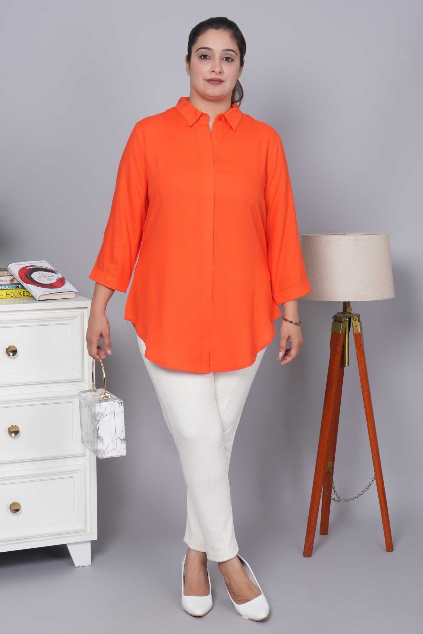 Spicy orange long hemline shirt [ 100% Rayon, Liva Certified ] - Long hemline shirt