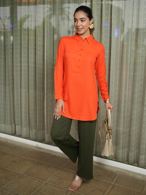 Spicy Orange Longline Shirt [ 100% Rayon, Liva Certified ] - Long line shirt