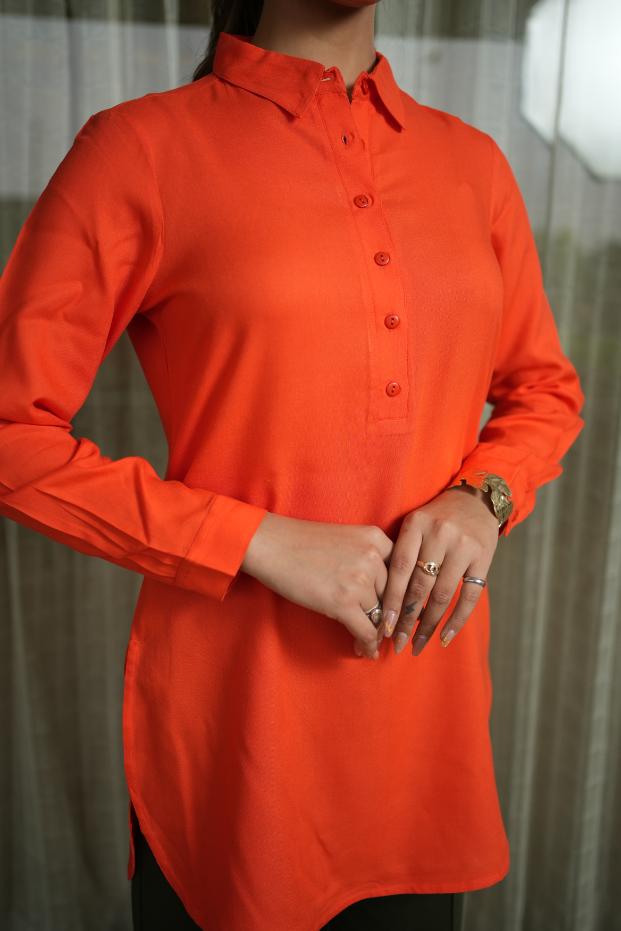 Spicy Orange Longline Shirt [ 100% Rayon, Liva Certified ] - Long line shirt