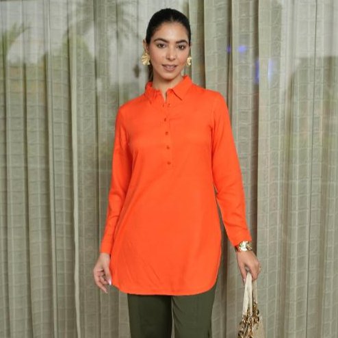 Spicy Orange Longline Shirt [ 100% Rayon, Liva Certified ] - Long line shirt