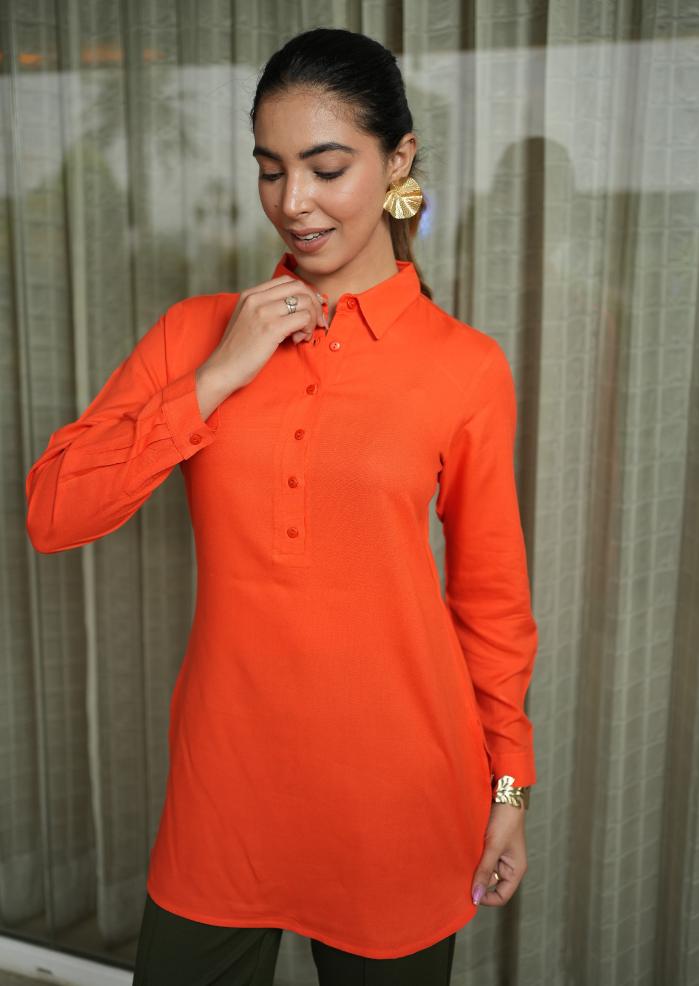 Spicy Orange Longline Shirt [ 100% Rayon, Liva Certified ] - Long line shirt