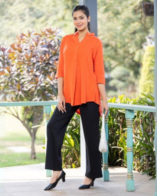 Spicy orange rayon flare top [ 100% Rayon, Liva Certified ] - Rayon flare top