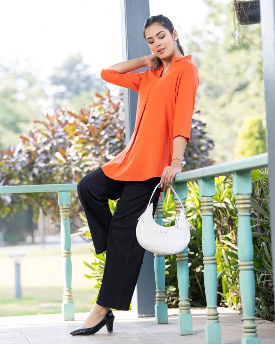 Spicy orange rayon flare top [ 100% Rayon, Liva Certified ] - Rayon flare top