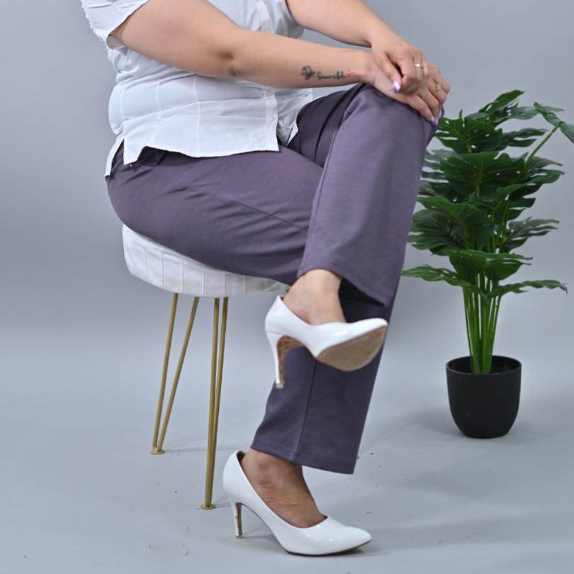 Sweet grape plus size stretchable biowash USA HQ cotton cigarette pencil pants with superior elastic belt. [Straight fit] - Milano plus size cigarette pencil pants