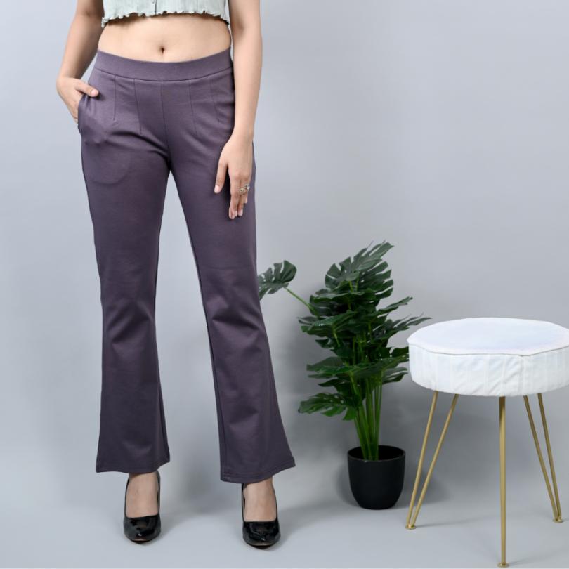 Sweet grape stretchable biowash cotton bootcut flare pants with superior elastic belt. - Milano bootcut flare pants