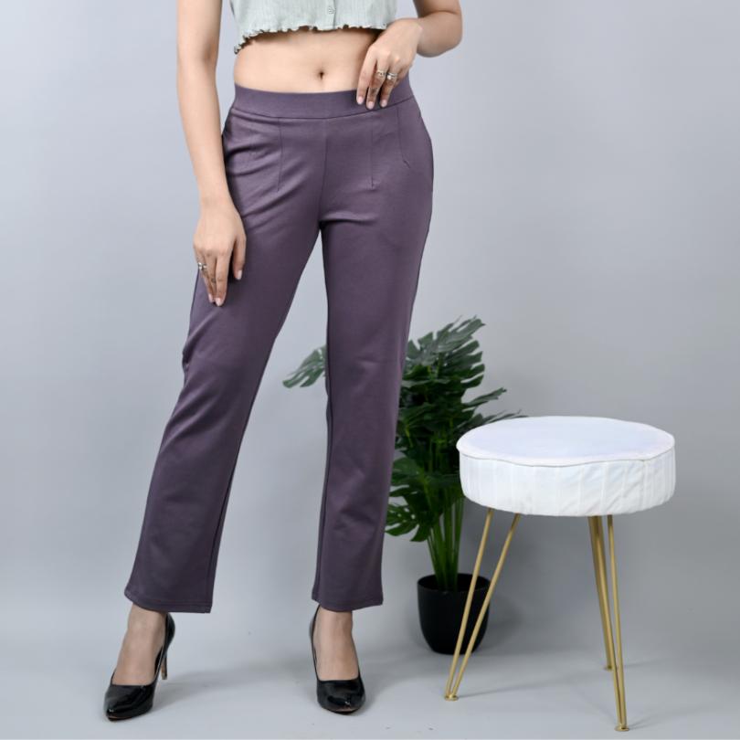 Sweet grape stretchable biowash USA HQ cotton cigarette pencil pants with superior elastic belt. [Straight fit] - Milano cigarette pencil pants