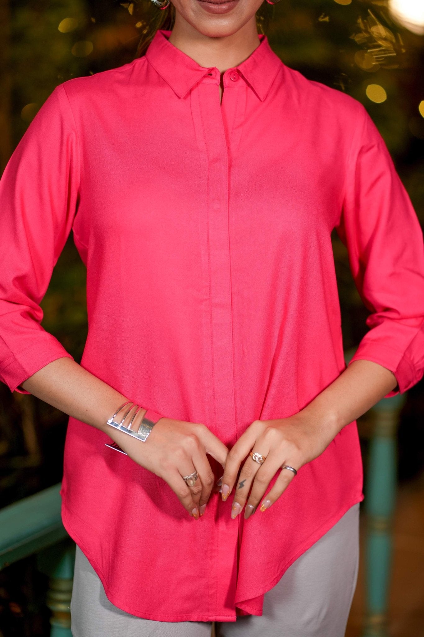 Tea berry long hemline shirt [ 100% Rayon, Liva Certified ] - Long hemline shirt