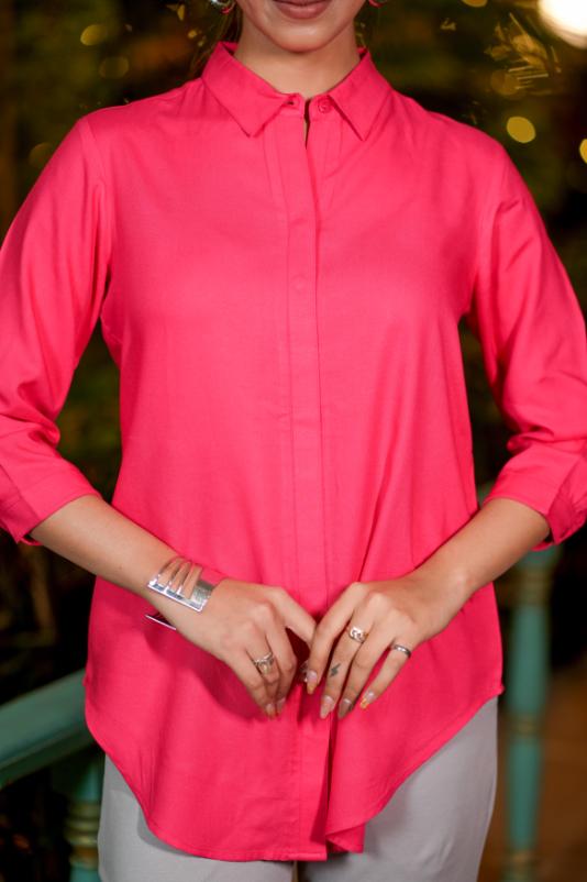 Tea berry long hemline shirt [ 100% Rayon, Liva Certified ] - Long hemline shirt