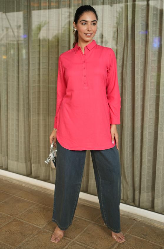 Tea Berry Longline Shirt [ 100% Rayon, Liva Certified ] - Long line shirt