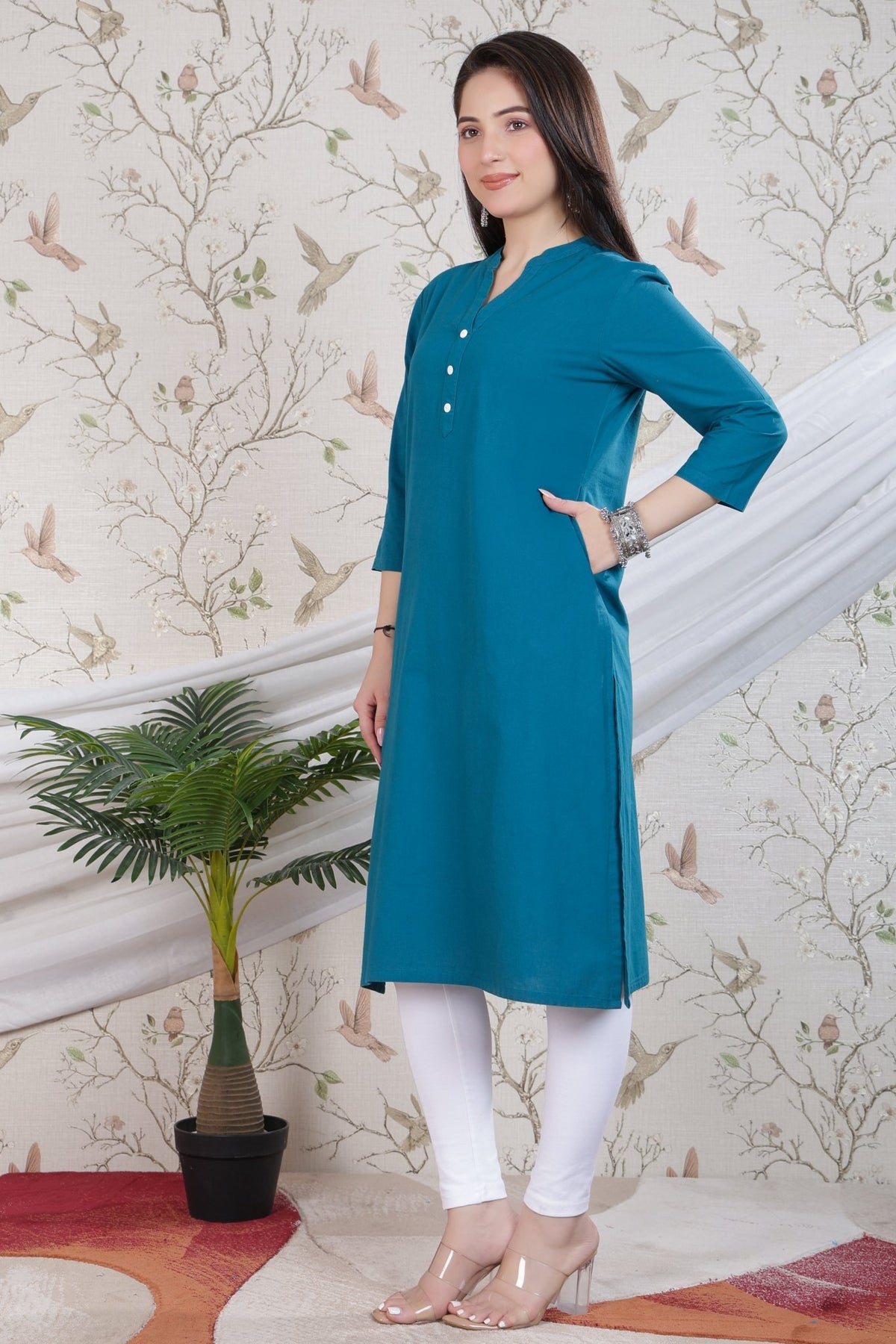 Teal 100% Premium Cotton Long Kurta -Cotton long kurta