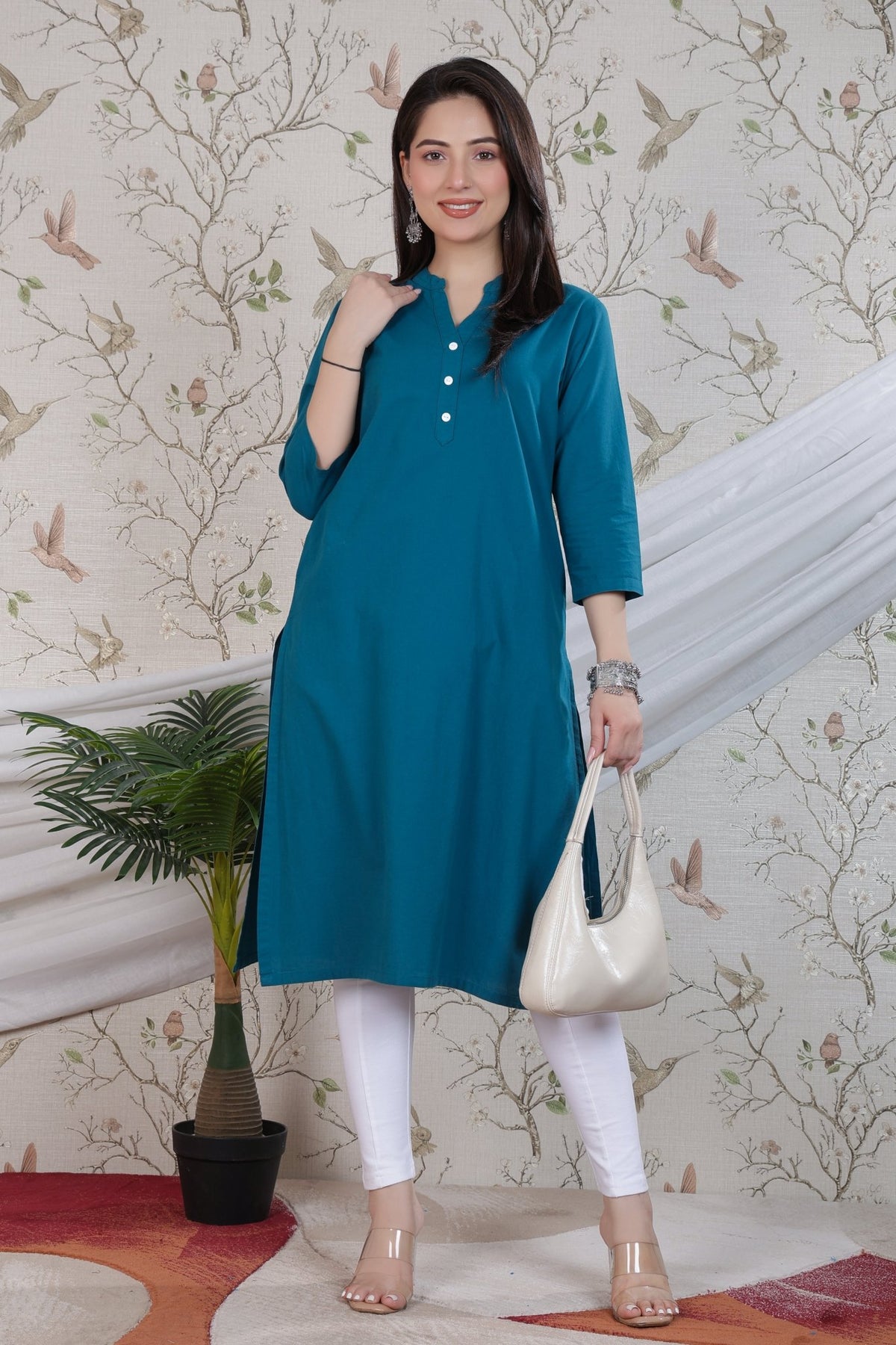 Teal 100% Premium Cotton Long Kurta -Cotton long kurta