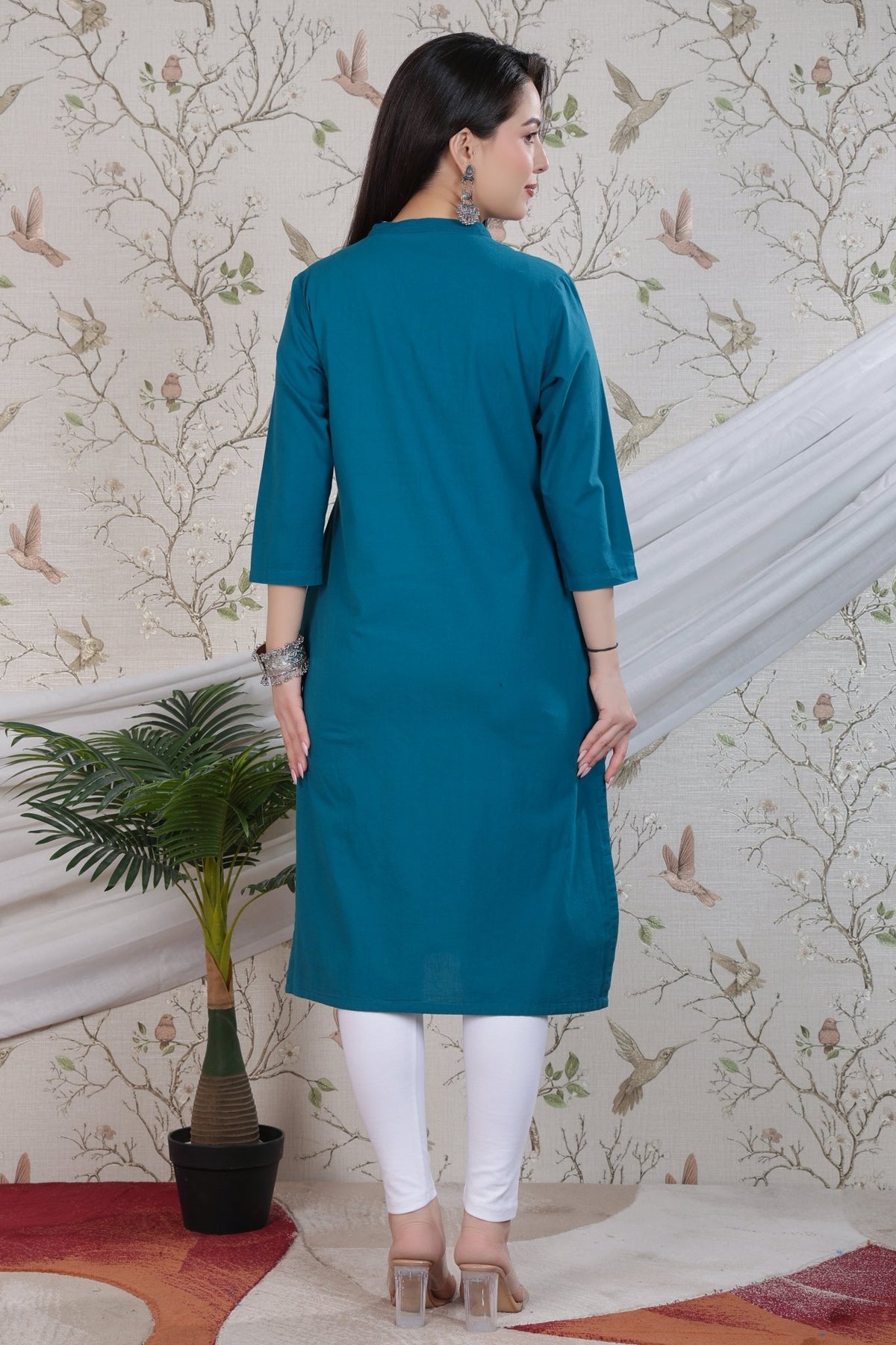 Teal 100% Premium Cotton Long Kurta -Cotton long kurta