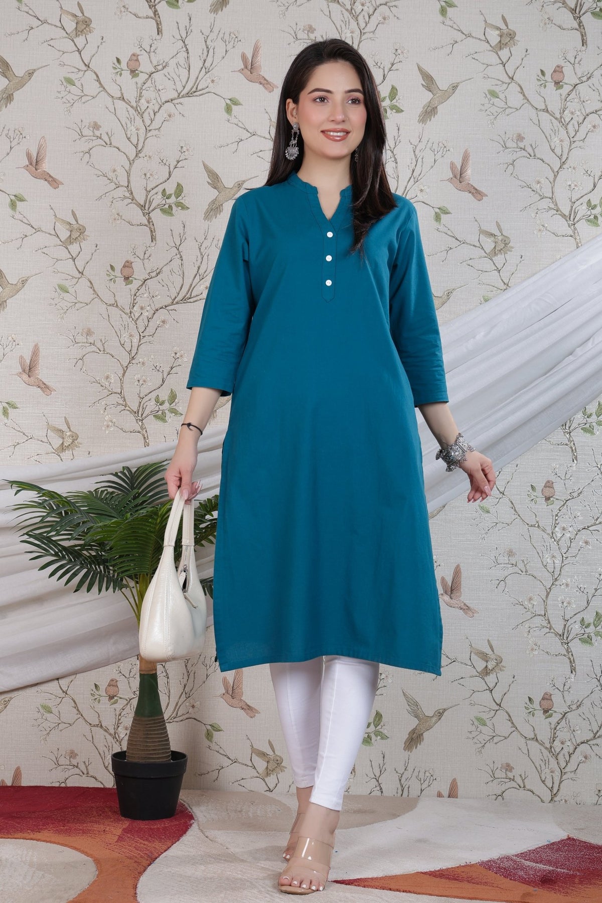 Teal 100% Premium Cotton Long Kurta -Cotton long kurta