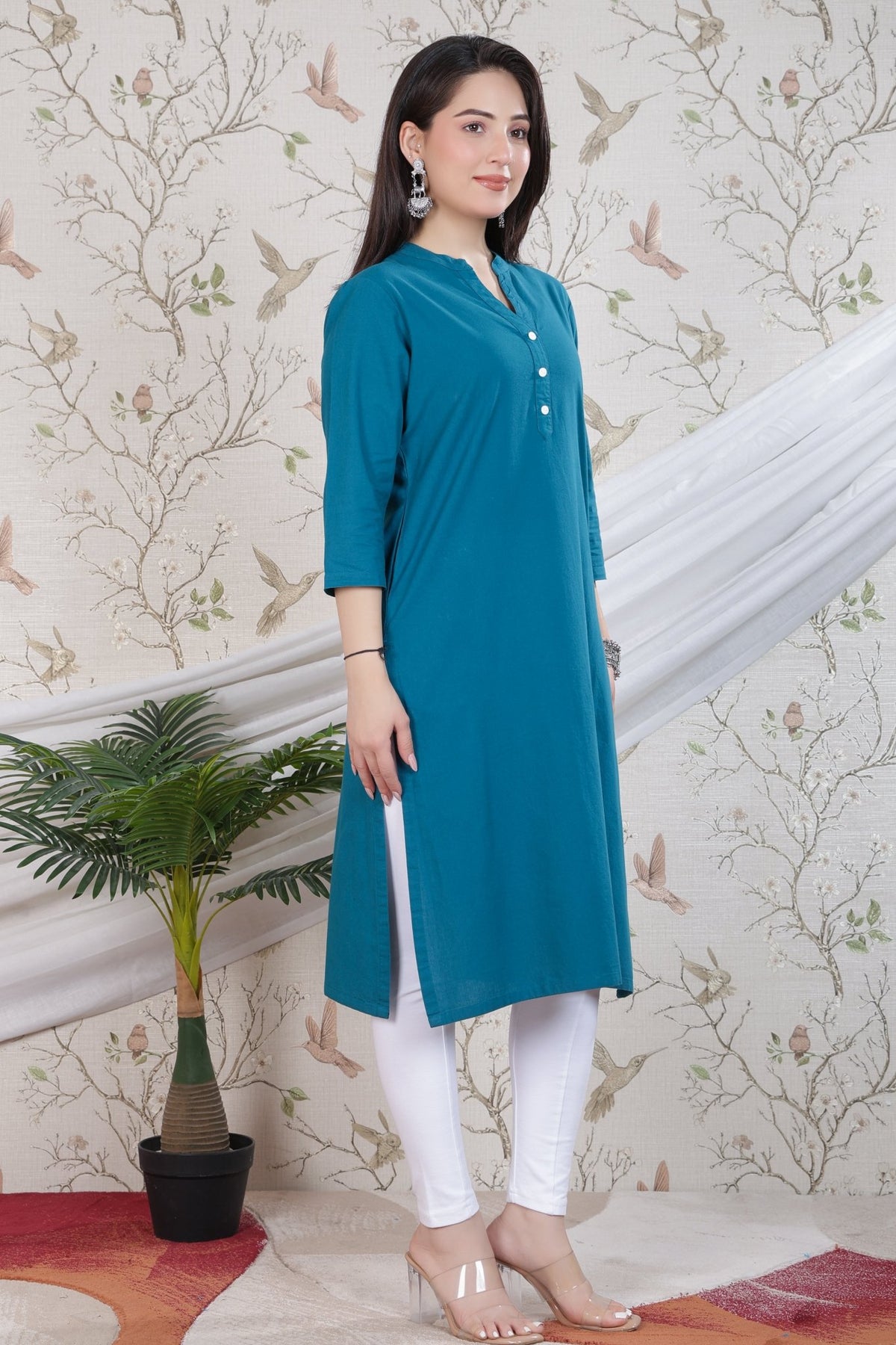 Teal 100% Premium Cotton Long Kurta -Cotton long kurta