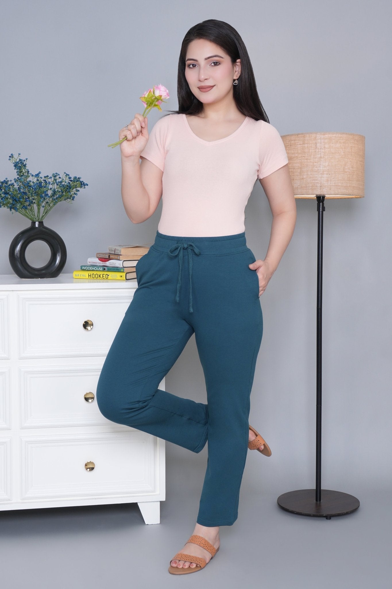 Teal all day home pants with extra comfort. [100% Cotton Lycra] - All day home pant