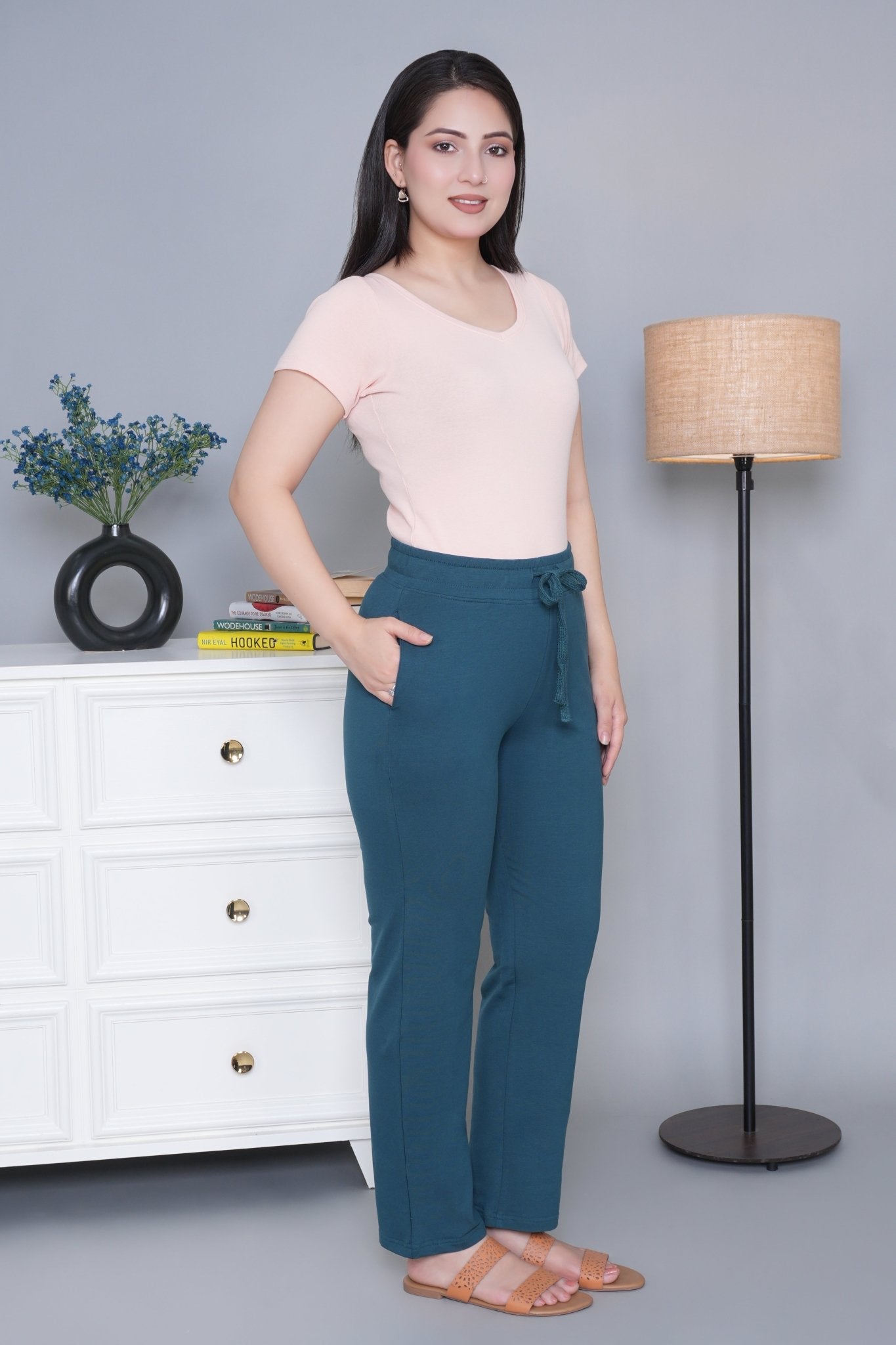 Teal all day home pants with extra comfort. [100% Cotton Lycra] - All day home pant