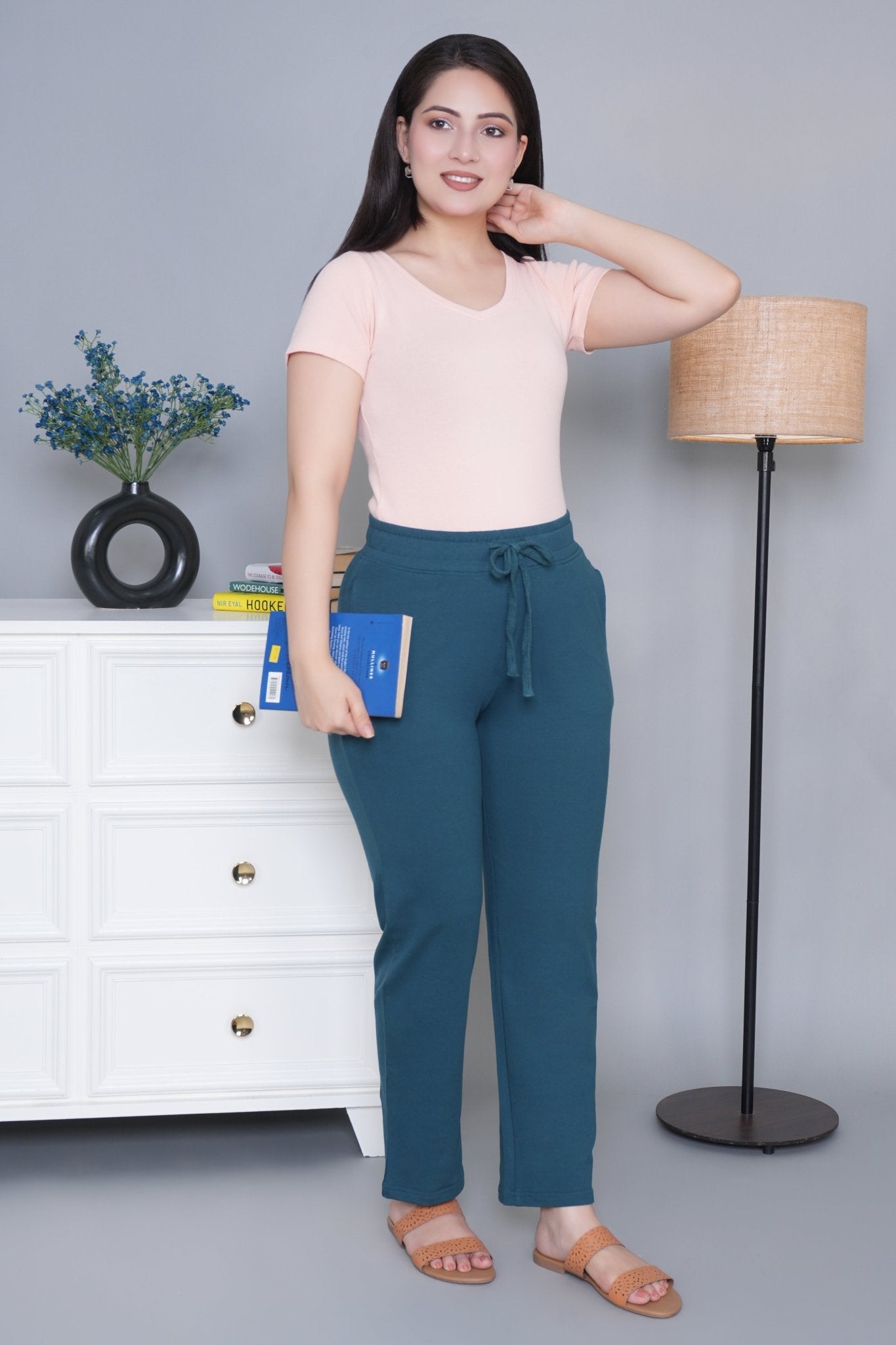Teal all day home pants with extra comfort. [100% Cotton Lycra] - All day home pant