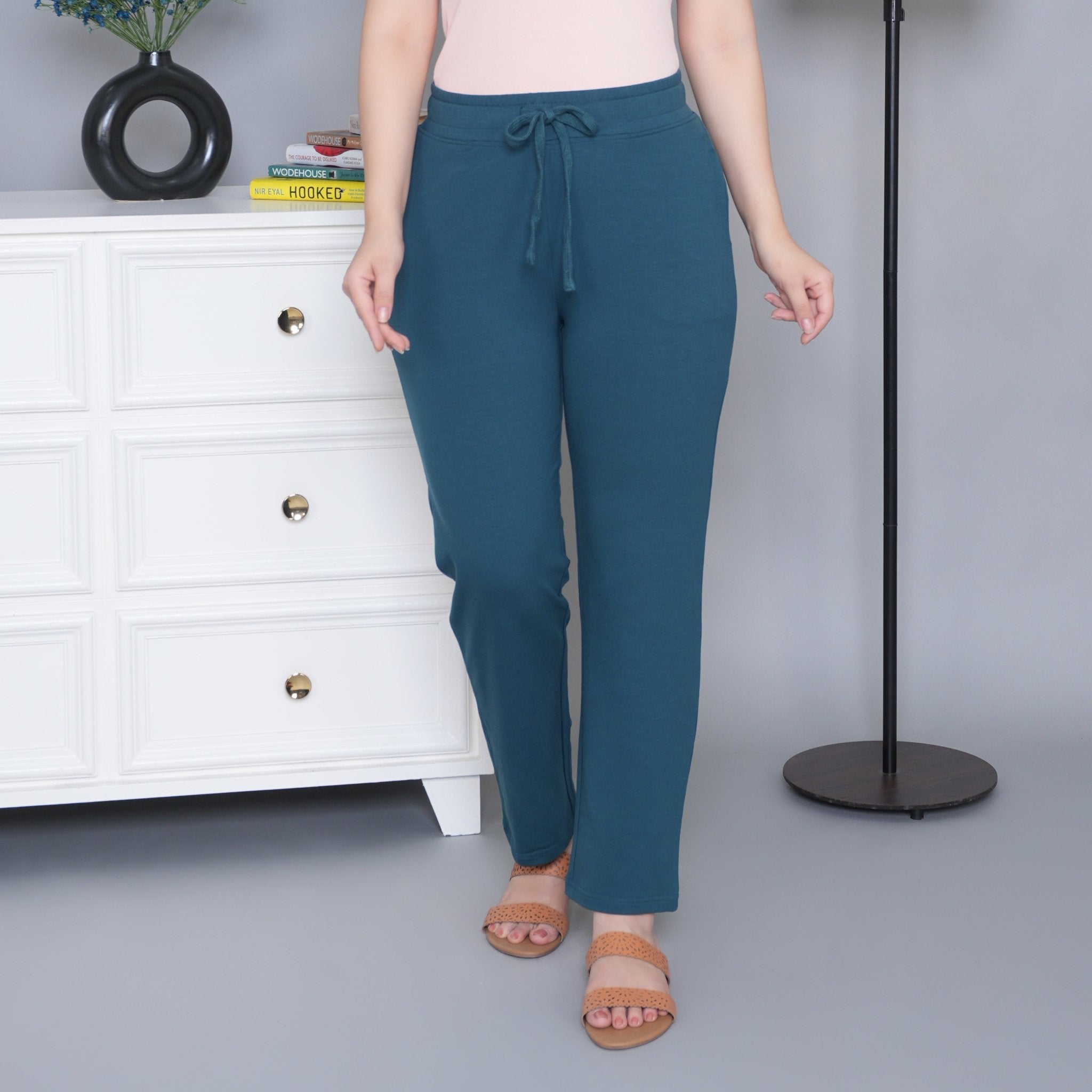 Teal all day home pants with extra comfort. [100% Cotton Lycra] - All day home pant