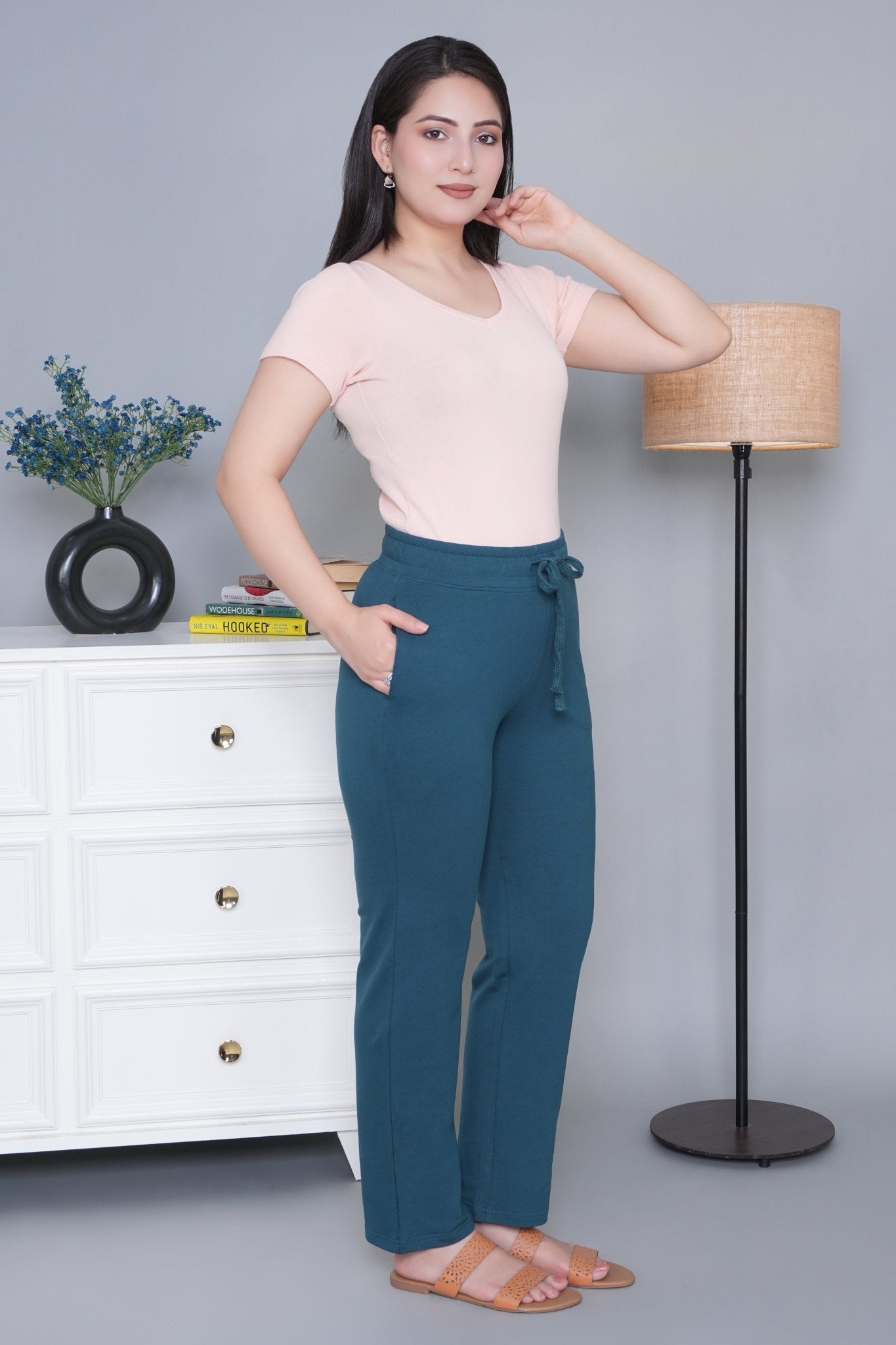 Teal all day home pants with extra comfort. [100% Cotton Lycra] - All day home pant