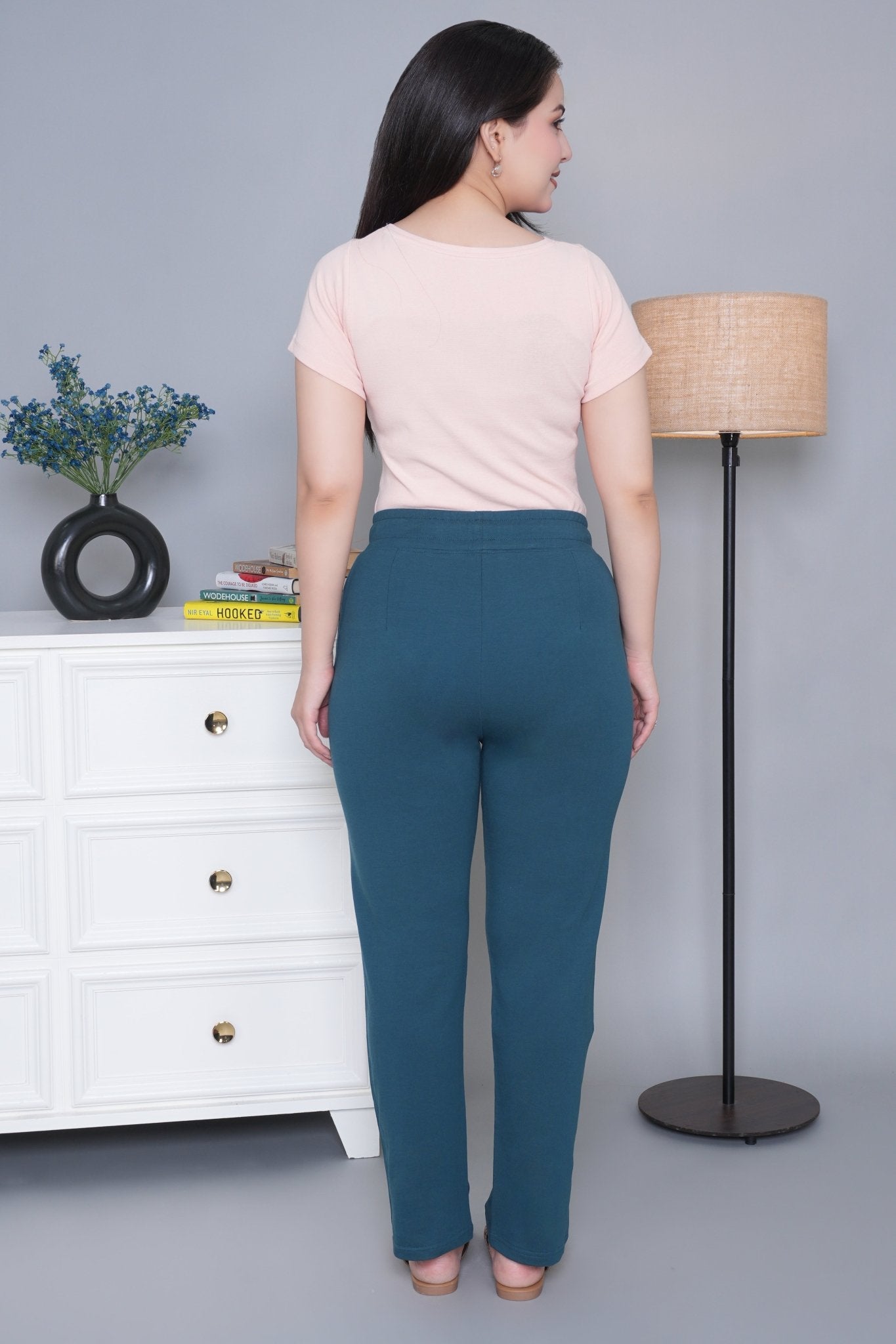 Teal all day home pants with extra comfort. [100% Cotton Lycra] - All day home pant