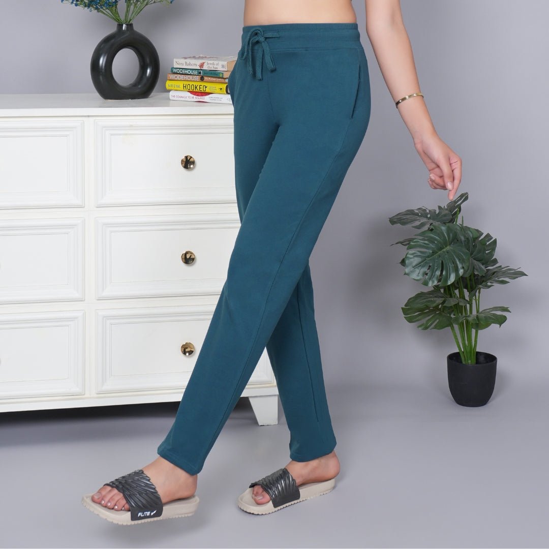 Teal all day home pants with extra comfort. [100% Cotton Lycra] - All day home pant