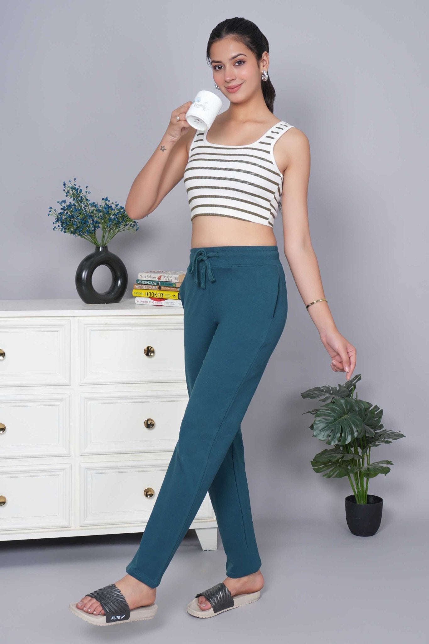 Teal all day home pants with extra comfort. [100% USA HQ Cotton Lycra] - All day home pant