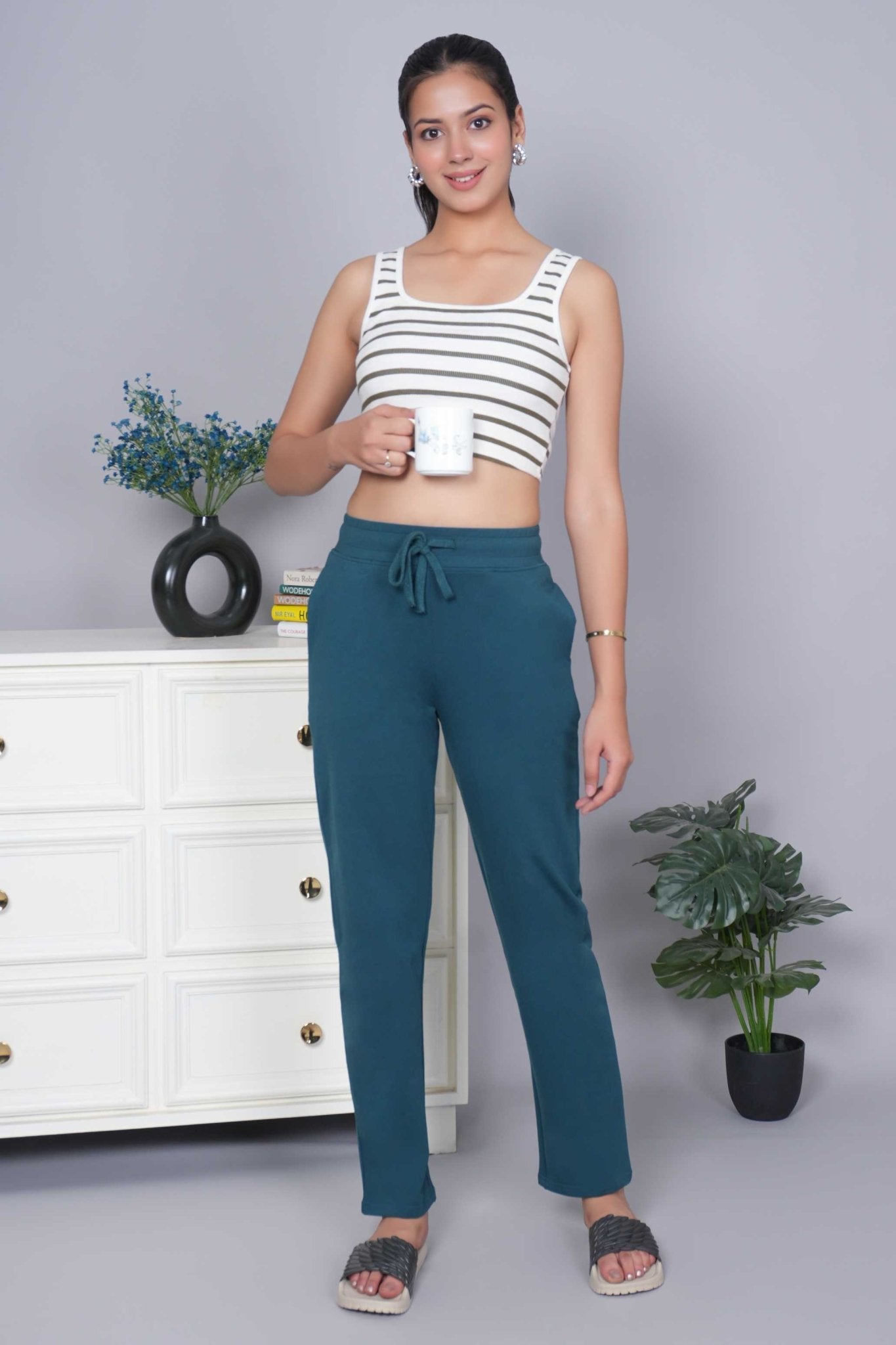 Teal all day home pants with extra comfort. [100% USA HQ Cotton Lycra] - All day home pant