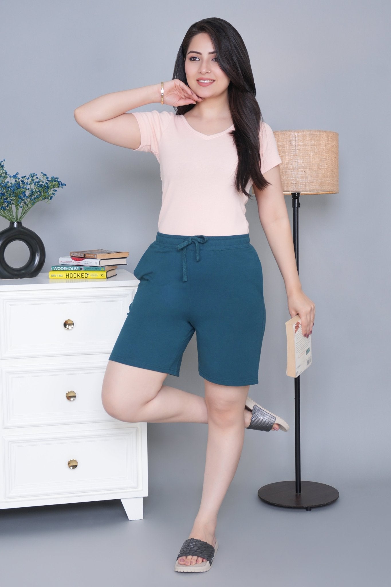 Teal all day home shorts with extra comfort. [100% Cotton Lycra] - All day home shorts