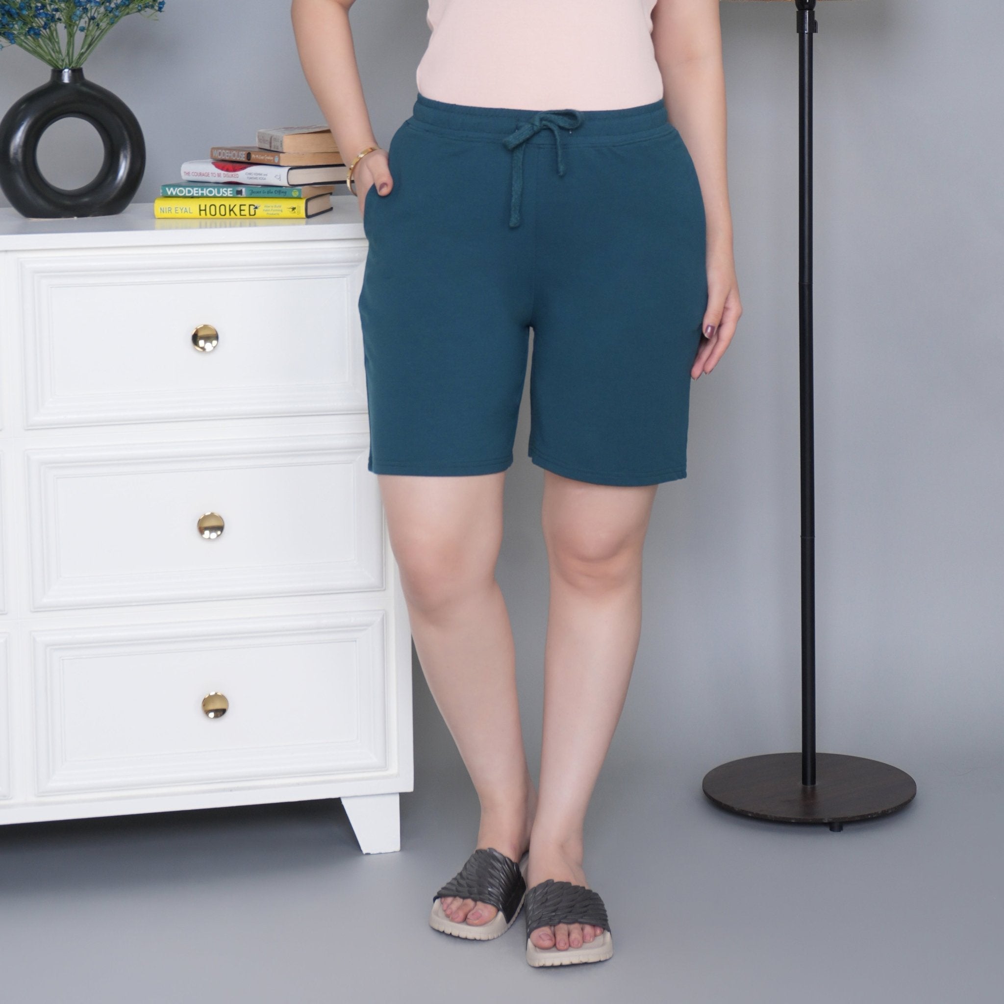 Teal all day home shorts with extra comfort. [100% Cotton Lycra] - All day home shorts