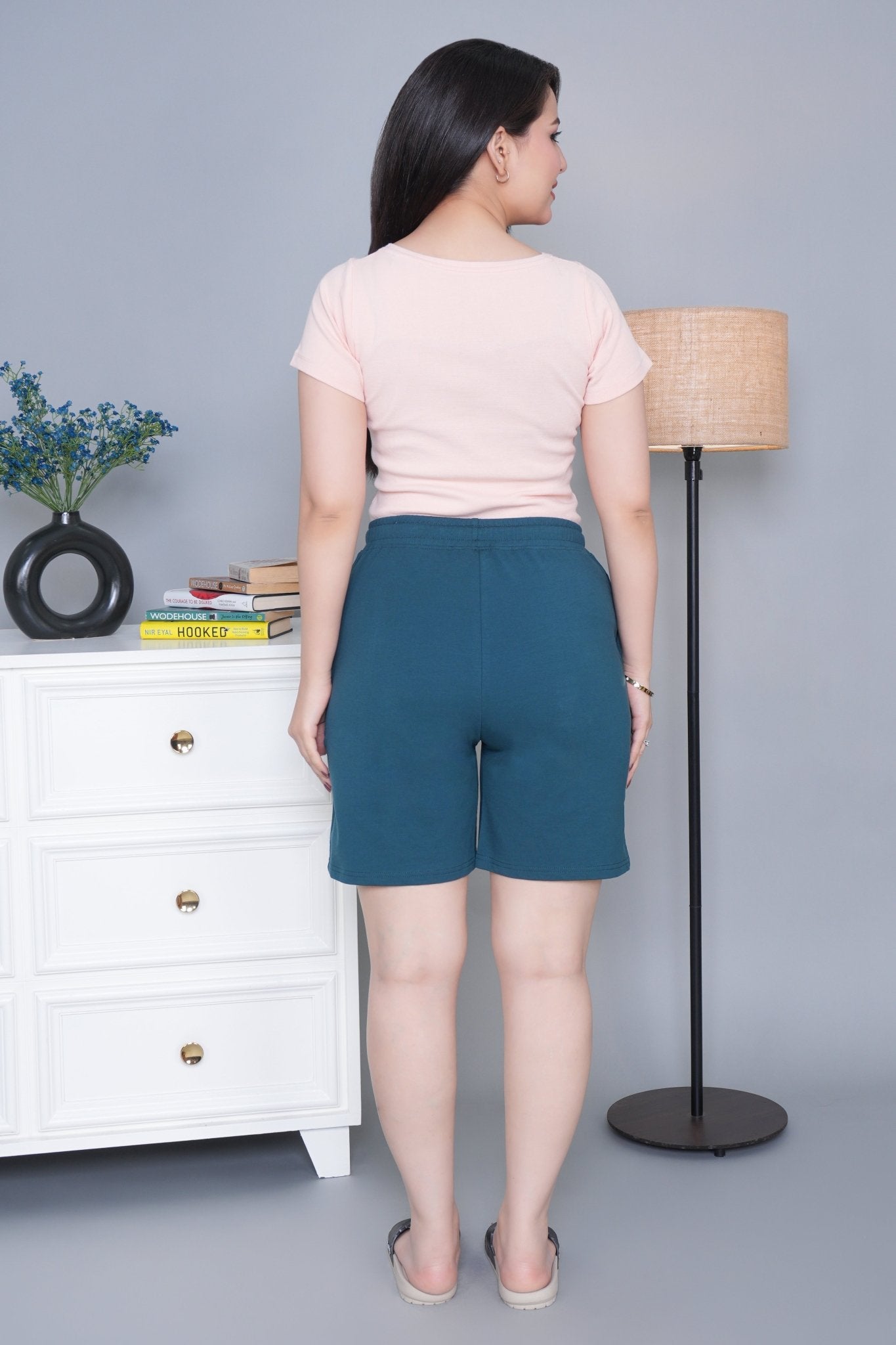 Teal all day home shorts with extra comfort. [100% Cotton Lycra] - All day home shorts