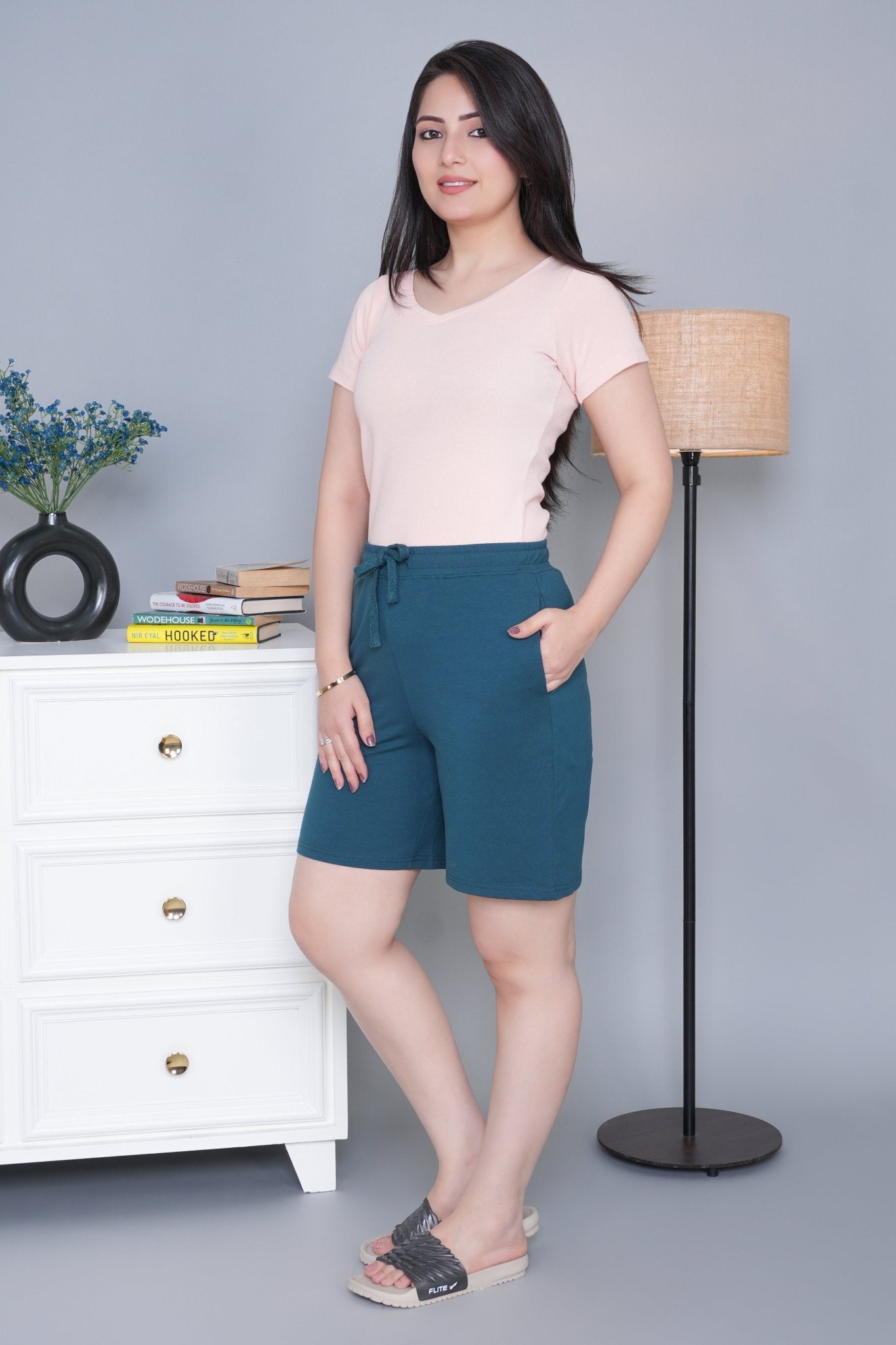 Teal all day home shorts with extra comfort. [100% Cotton Lycra] - All day home shorts