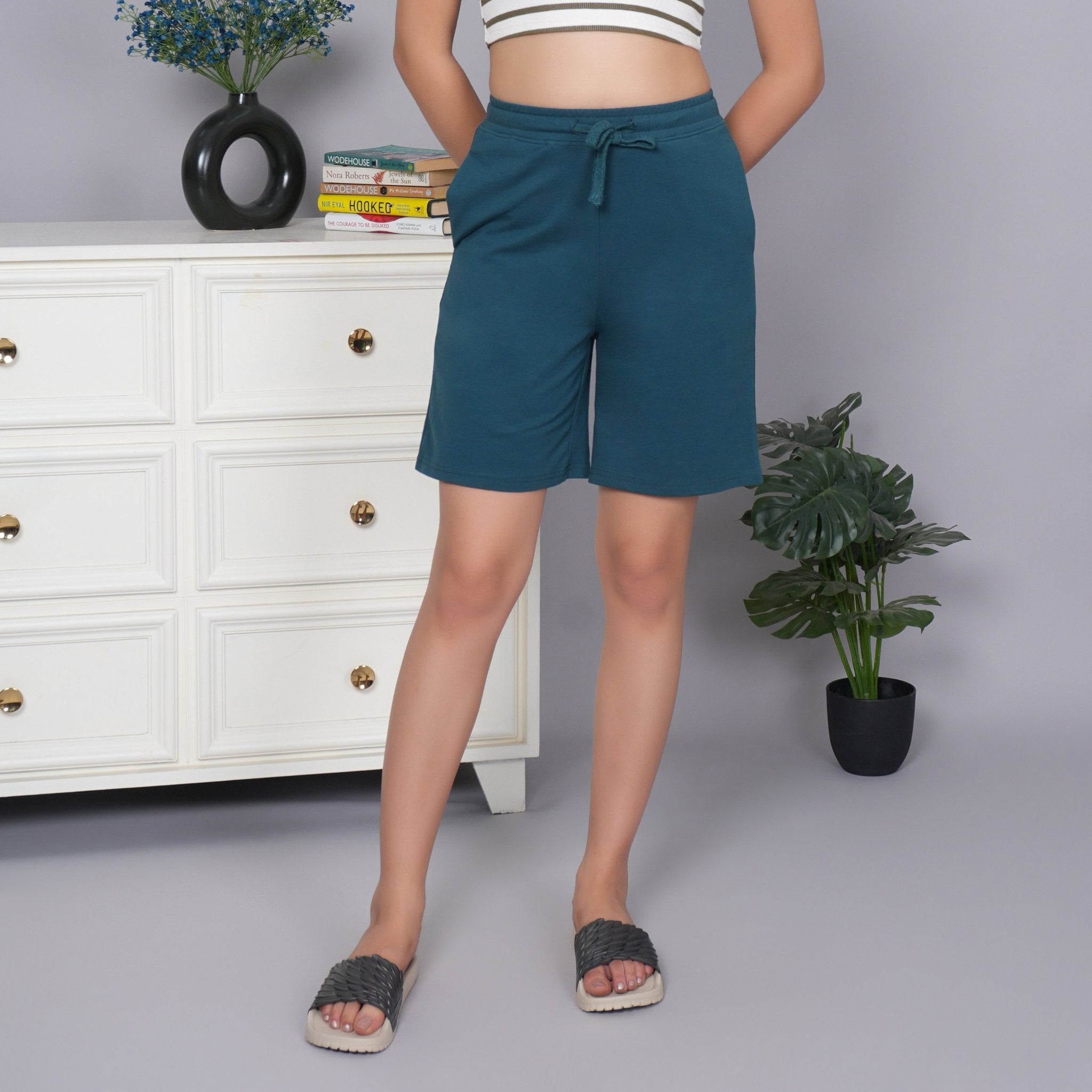 Teal all day home shorts with extra comfort. [100% USA HQ Cotton Lycra] - All day home shorts