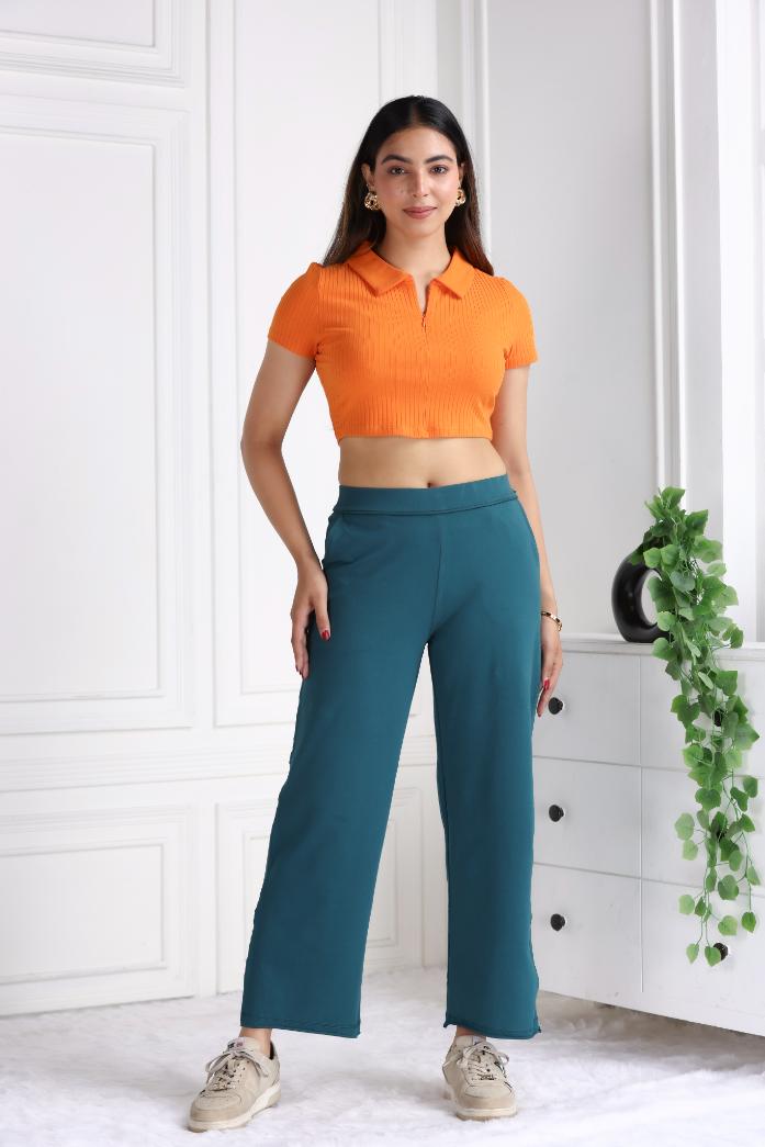 Teal all day wide flare pants with extra comfort. [100% USA HQ Cotton Lycra] extra flare. - All day wide flare pant