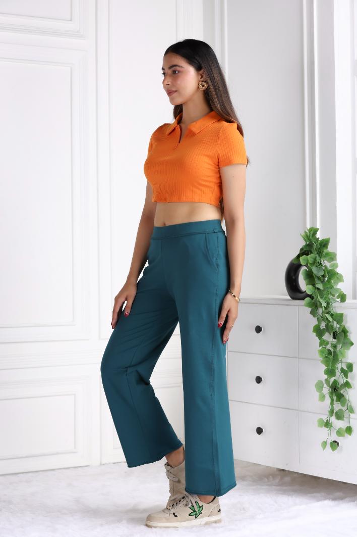 Teal all day wide flare pants with extra comfort. [100% USA HQ Cotton Lycra] extra flare. - All day wide flare pant