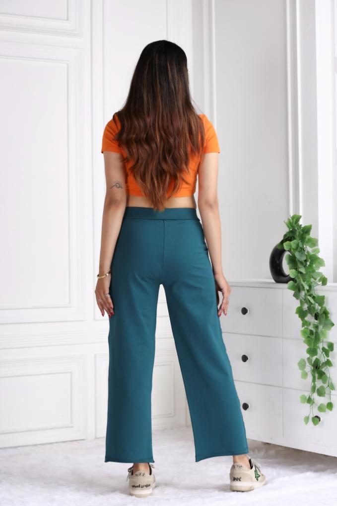 Teal all day wide flare pants with extra comfort. [100% USA HQ Cotton Lycra] extra flare. - All day wide flare pant