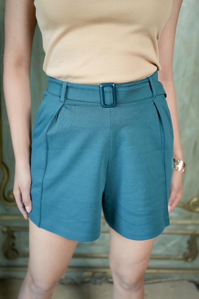 Teal belted pull on cotton short USA HQ cotton pull on short with superior belt. - Belted pull on cotton short