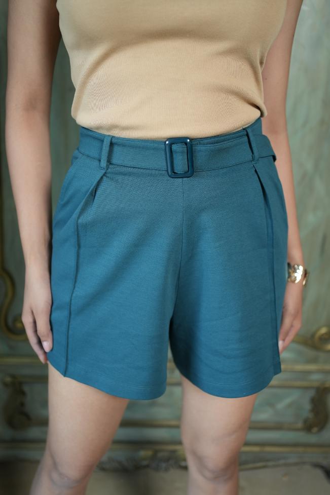 Teal belted pull on cotton short USA HQ cotton pull on short with superior belt. - Belted pull on cotton short