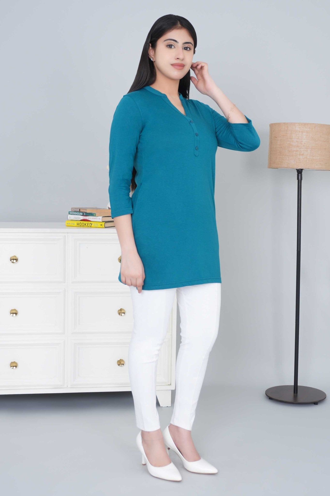 Teal cotton kurti tshirt with pockets (Copy) - Kurti tshirt