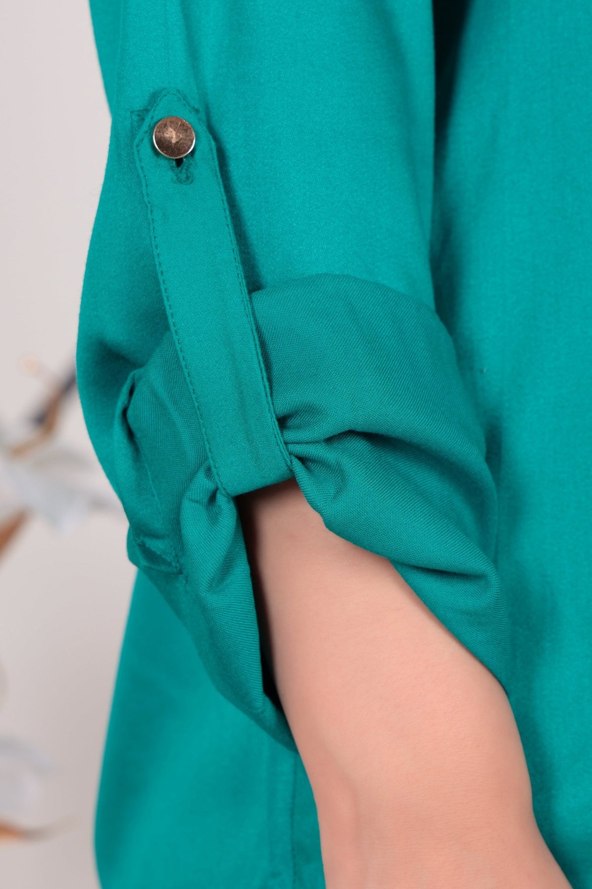 Teal Lapel collar satin top -satin shirt
