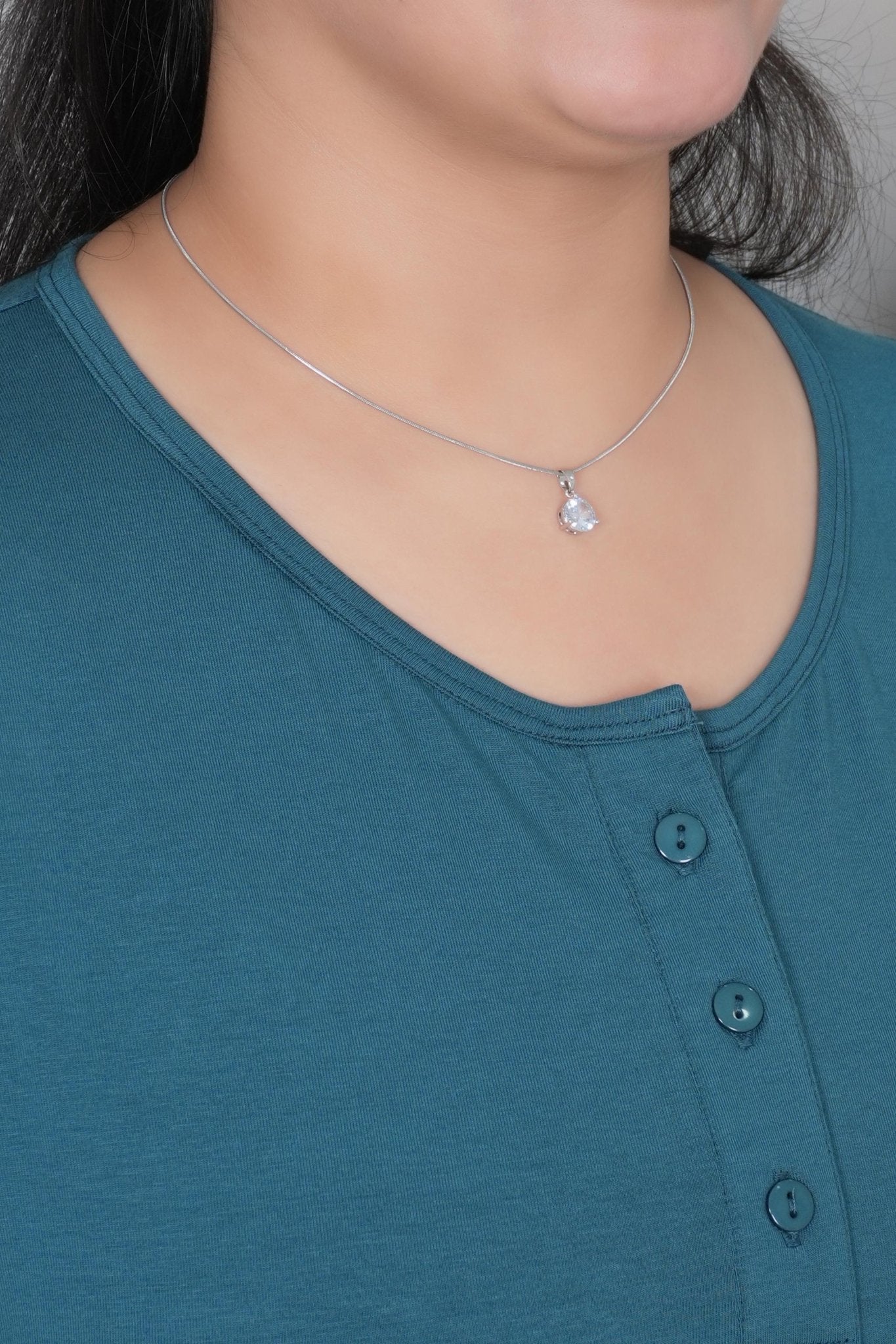 Teal long round neck henley cotton lycra t-shirt with pockets - Long cotton t-shirt