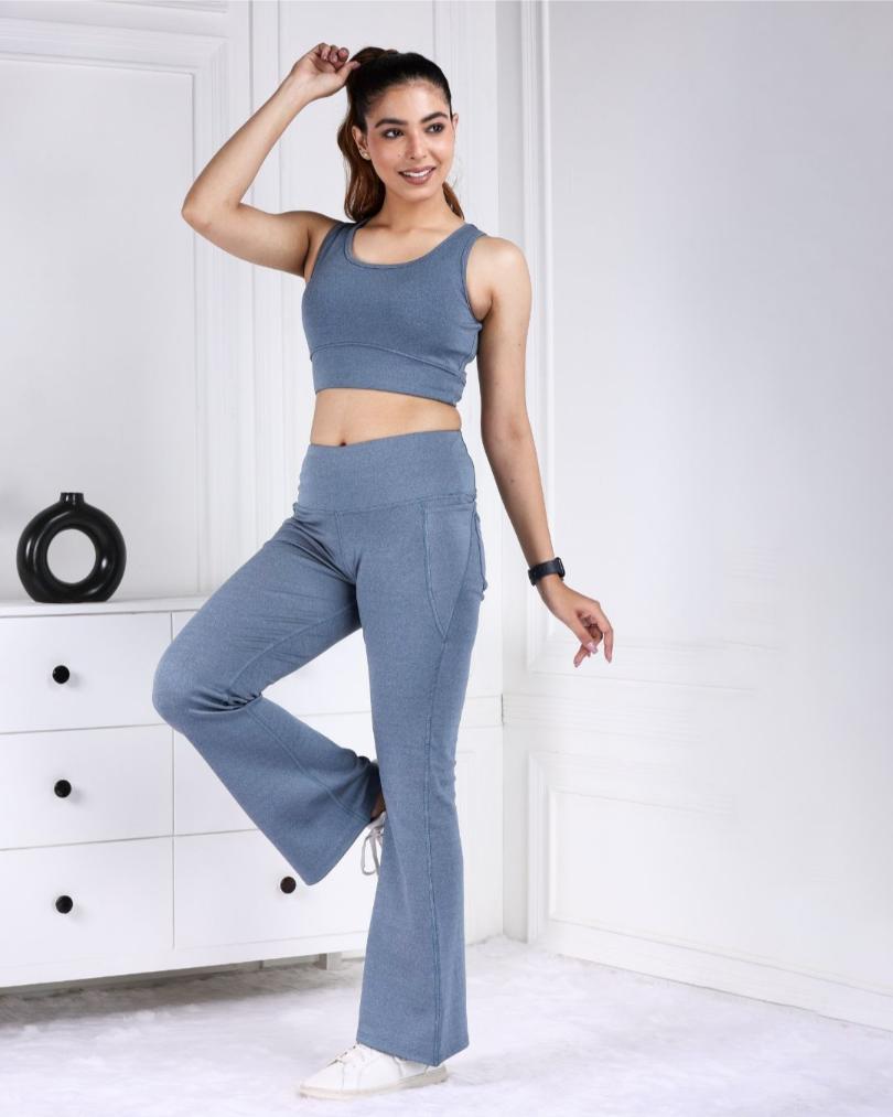 Teal Melange Active Flare Pants - Active melange flare pants